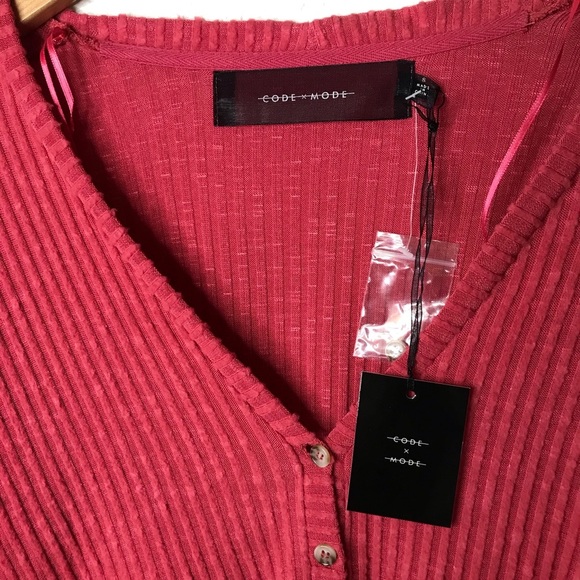 Code X Mode Long Sleeved Brushed Knit Boyfriend Cardigan Pink /Red Small NEW - Picture 3 of 7